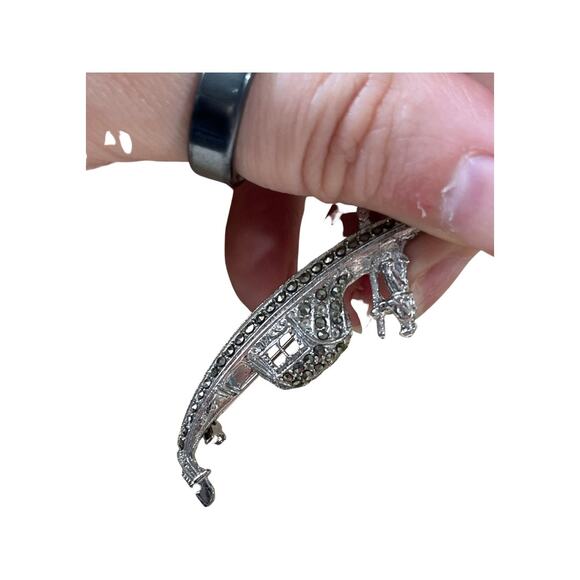 Vintage Sterling Silver Marcasite Boat Brooch, Vintage Silver Pin - Picture 3 of 7